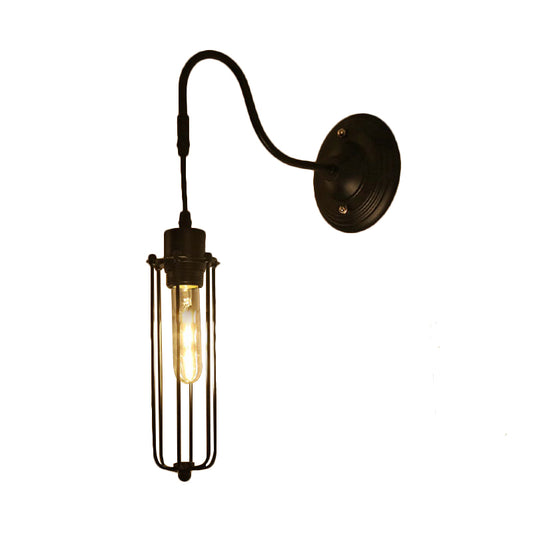 Metal Cylinder/Hexagon Caged Wall Hanging Light Farmhouse 1 Bulb Restaurant Wall Mount Fixture in Black Clearhalo 'Art deco wall lights' 'Cast Iron' 'Glass' 'Industrial wall lights' 'Industrial' 'Middle century wall lights' 'Modern' 'Rustic wall lights' 'Tiffany' 'Traditional wall lights' 'Wall Lamps & Sconces' 'Wall Lights' Lighting' 250660