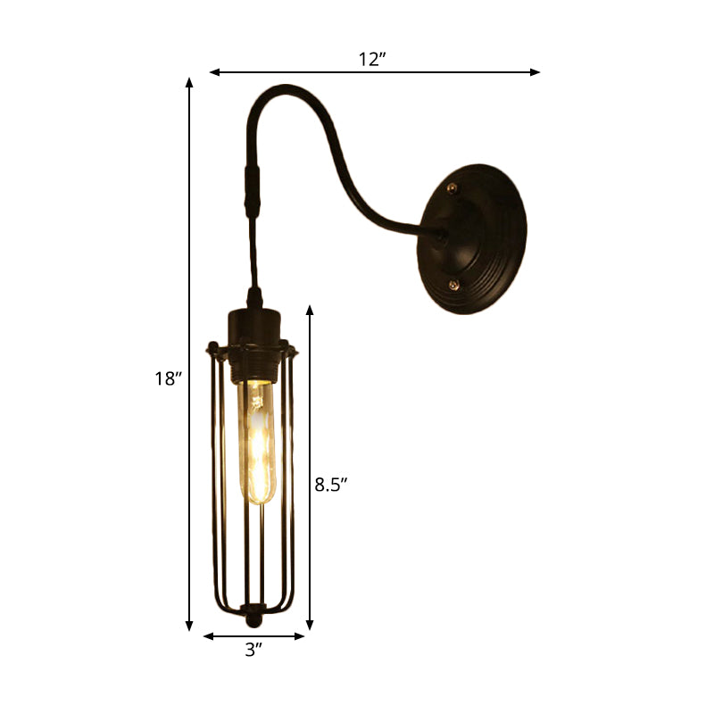 Metal Cylinder/Hexagon Caged Wall Hanging Light Farmhouse 1 Bulb Restaurant Wall Mount Fixture in Black Clearhalo 'Art deco wall lights' 'Cast Iron' 'Glass' 'Industrial wall lights' 'Industrial' 'Middle century wall lights' 'Modern' 'Rustic wall lights' 'Tiffany' 'Traditional wall lights' 'Wall Lamps & Sconces' 'Wall Lights' Lighting' 250661