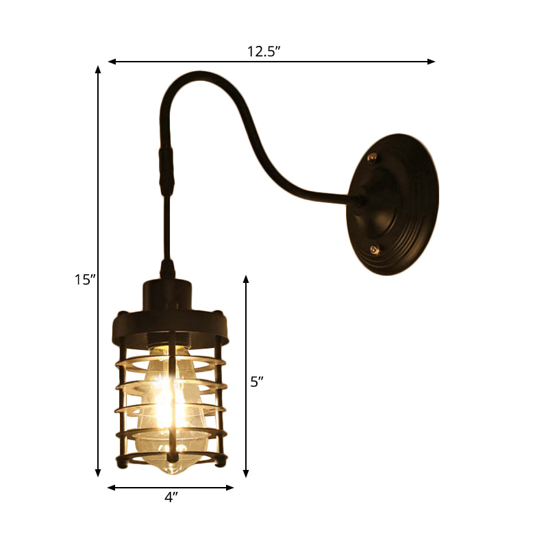 Metal Cylinder/Hexagon Caged Wall Hanging Light Farmhouse 1 Bulb Restaurant Wall Mount Fixture in Black Clearhalo 'Art deco wall lights' 'Cast Iron' 'Glass' 'Industrial wall lights' 'Industrial' 'Middle century wall lights' 'Modern' 'Rustic wall lights' 'Tiffany' 'Traditional wall lights' 'Wall Lamps & Sconces' 'Wall Lights' Lighting' 250664