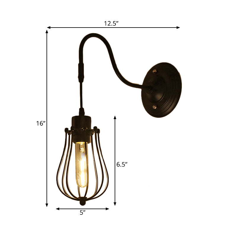Metal Cylinder/Hexagon Caged Wall Hanging Light Farmhouse 1 Bulb Restaurant Wall Mount Fixture in Black Clearhalo 'Art deco wall lights' 'Cast Iron' 'Glass' 'Industrial wall lights' 'Industrial' 'Middle century wall lights' 'Modern' 'Rustic wall lights' 'Tiffany' 'Traditional wall lights' 'Wall Lamps & Sconces' 'Wall Lights' Lighting' 250668