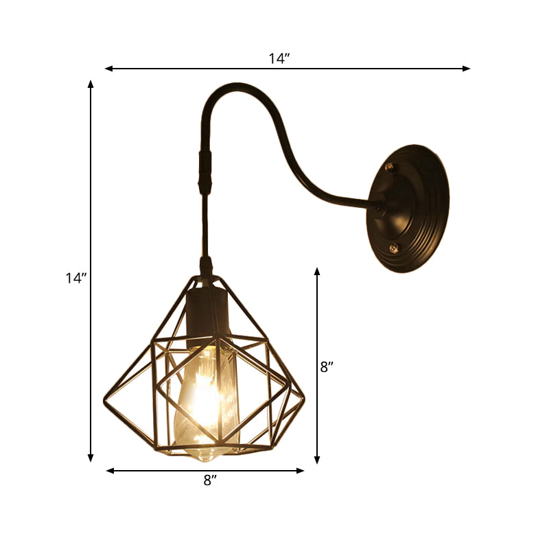Metal Cylinder/Hexagon Caged Wall Hanging Light Farmhouse 1 Bulb Restaurant Wall Mount Fixture in Black Clearhalo 'Art deco wall lights' 'Cast Iron' 'Glass' 'Industrial wall lights' 'Industrial' 'Middle century wall lights' 'Modern' 'Rustic wall lights' 'Tiffany' 'Traditional wall lights' 'Wall Lamps & Sconces' 'Wall Lights' Lighting' 250672