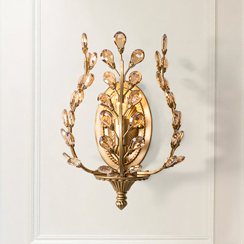 Gold Vine Wall Lamp with Amber/Clear Crystal Leaf Modern 1 Light Metal Sconce Light Fixture for Living Room Clearhalo 'Wall Lamps & Sconces' 'Wall Lights' Lighting' 250680