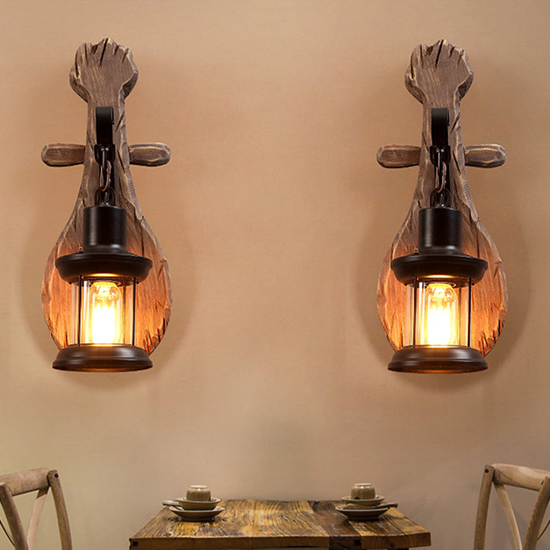 Clear Glass Lantern Wall Sconce Coastal 1 Light Dining Room Lighting Fixture with Spoon Clearhalo 'Industrial wall lights' 'Industrial' 'Middle century wall lights' 'Rustic wall lights' 'Tiffany' 'Wall Lamps & Sconces' 'Wall Lights' Lighting' 250691