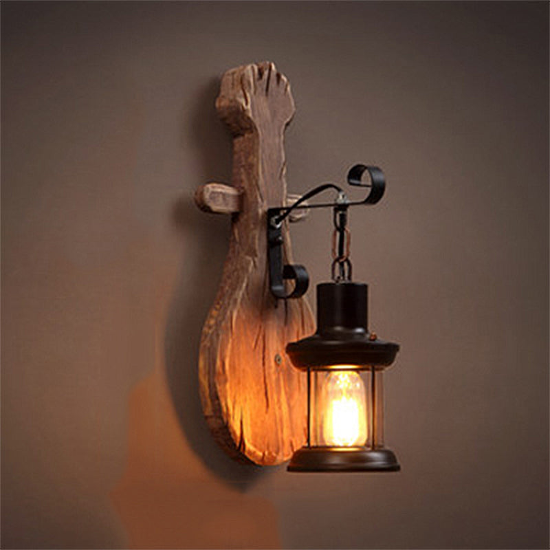 Clear Glass Lantern Wall Sconce Coastal 1 Light Dining Room Lighting Fixture with Spoon Clearhalo 'Industrial wall lights' 'Industrial' 'Middle century wall lights' 'Rustic wall lights' 'Tiffany' 'Wall Lamps & Sconces' 'Wall Lights' Lighting' 250692