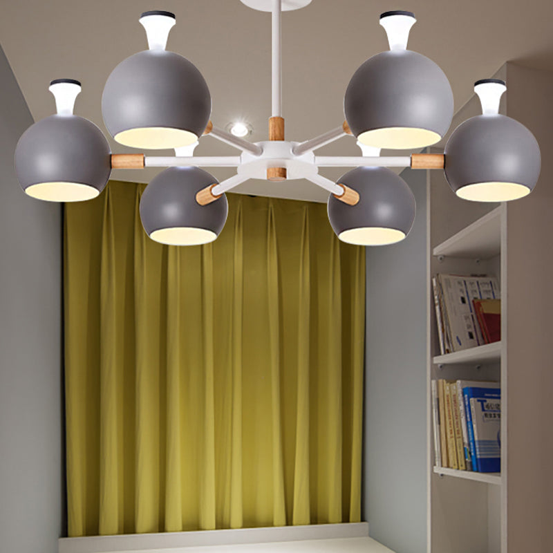 Nursing Room Snowflake Chandelier with Spherical Shade Wood 6-Head Ceiling Pendant Clearhalo 'Ceiling Lights' 'Chandeliers' Lighting' options 250699