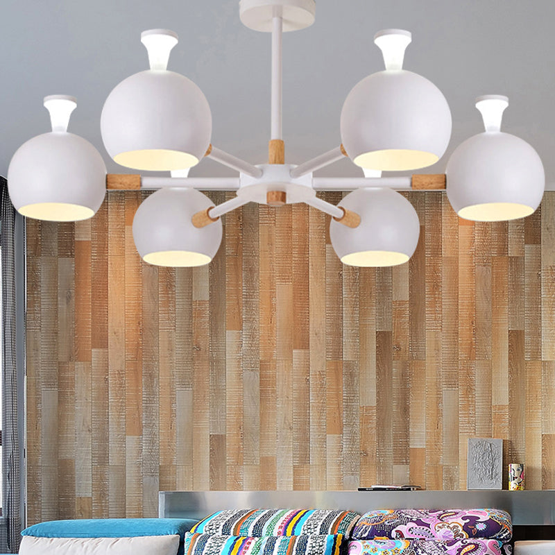 Nursing Room Snowflake Chandelier with Spherical Shade Wood 6-Head Ceiling Pendant Clearhalo 'Ceiling Lights' 'Chandeliers' Lighting' options 250701