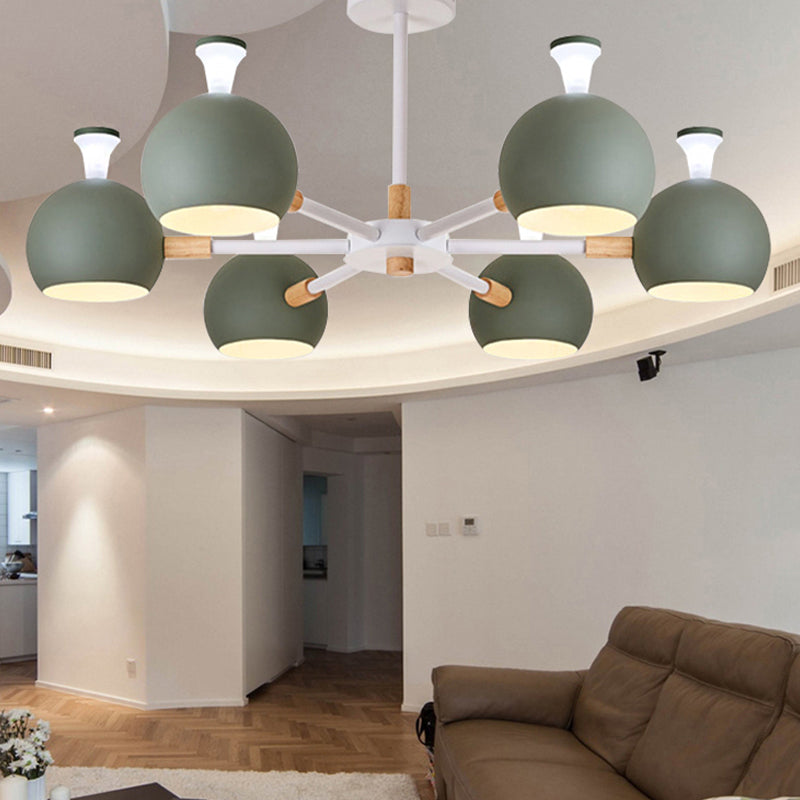 Nursing Room Snowflake Chandelier with Spherical Shade Wood 6-Head Ceiling Pendant Clearhalo 'Ceiling Lights' 'Chandeliers' Lighting' options 250702