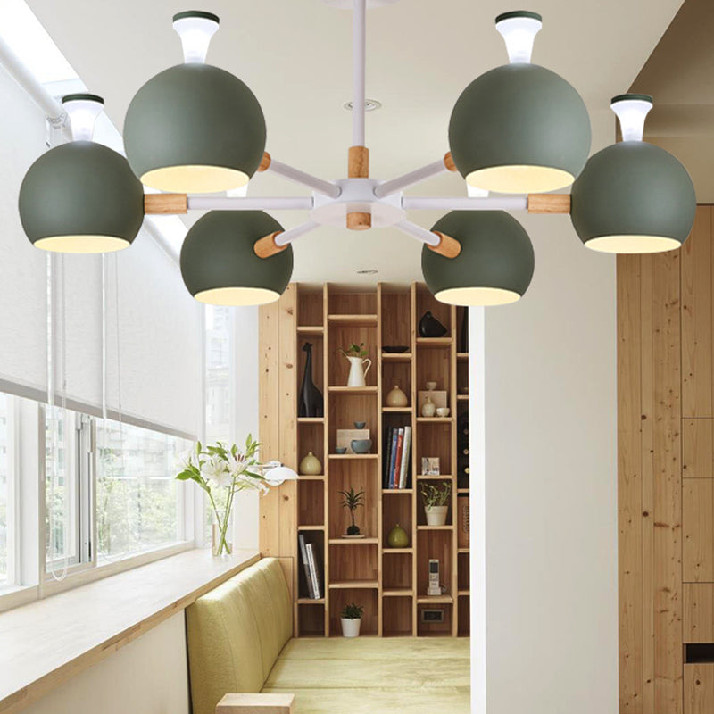 Nursing Room Snowflake Chandelier with Spherical Shade Wood 6-Head Ceiling Pendant Clearhalo 'Ceiling Lights' 'Chandeliers' Lighting' options 250703