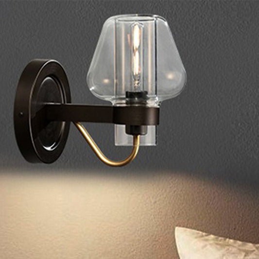 Clear Glass Mushroom Shade Wall Sconce Modern 1 Light Bedroom Lighting Fixture in Black Clear Clearhalo 'Cast Iron' 'Glass' 'Industrial' 'Modern wall lights' 'Modern' 'Tiffany' 'Traditional wall lights' 'Wall Lamps & Sconces' 'Wall Lights' Lighting' 250712