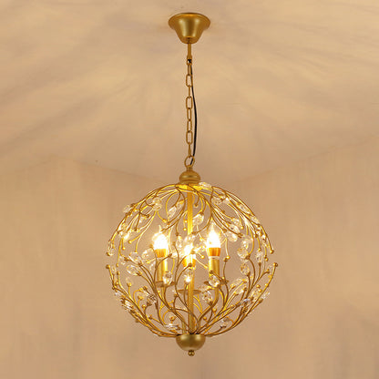 Globe Chandelier Lighting Antique Crystal 3 Lights Brass Hanging Ceiling Light for Dining Room Brass Clearhalo 'Ceiling Lights' 'Chandeliers' 'Modern Chandeliers' 'Modern' Lighting' 250737