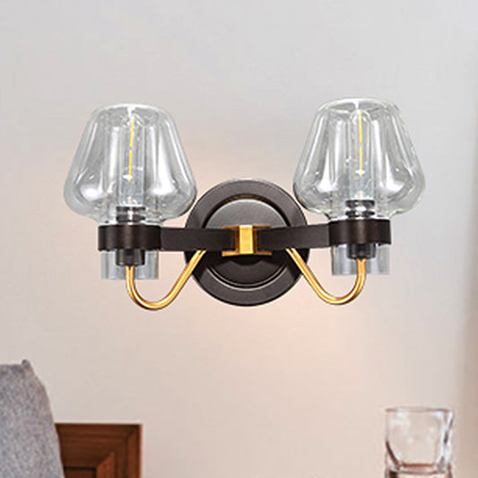 Clear Glass Black Sconce Light Mushroom Shade 2-Light Modern Wall Lamp Fixture for Bedroom Clearhalo 'Cast Iron' 'Glass' 'Industrial' 'Modern wall lights' 'Modern' 'Tiffany' 'Traditional wall lights' 'Wall Lamps & Sconces' 'Wall Lights' Lighting' 250740