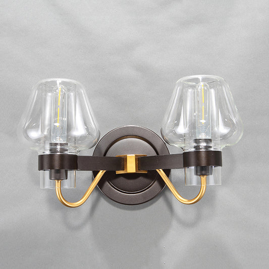 Clear Glass Black Sconce Light Mushroom Shade 2-Light Modern Wall Lamp Fixture for Bedroom Clearhalo 'Cast Iron' 'Glass' 'Industrial' 'Modern wall lights' 'Modern' 'Tiffany' 'Traditional wall lights' 'Wall Lamps & Sconces' 'Wall Lights' Lighting' 250741