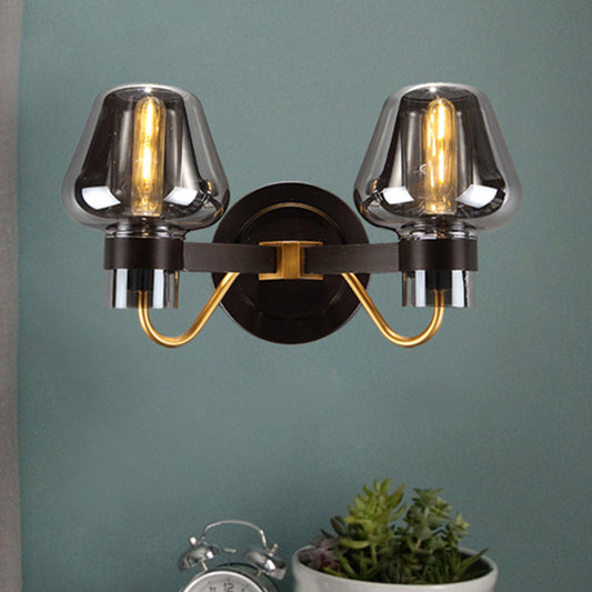 2-Bulb Wall Light with Mushroom Shade Smoked Glass Modern Bedroom Sconce Lighting Fixture Smoke Gray Clearhalo 'Cast Iron' 'Glass' 'Industrial wall lights' 'Industrial' 'Middle century wall lights' 'Modern' 'Tiffany' 'Traditional wall lights' 'Wall Lamps & Sconces' 'Wall Lights' Lighting' 250747