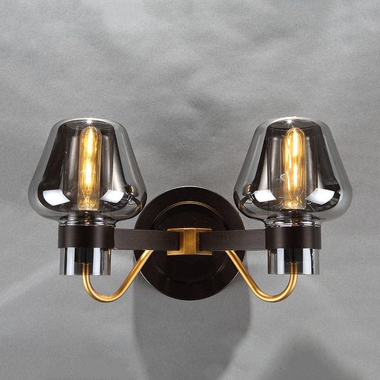 2-Bulb Wall Light with Mushroom Shade Smoked Glass Modern Bedroom Sconce Lighting Fixture Clearhalo 'Cast Iron' 'Glass' 'Industrial wall lights' 'Industrial' 'Middle century wall lights' 'Modern' 'Tiffany' 'Traditional wall lights' 'Wall Lamps & Sconces' 'Wall Lights' Lighting' 250749