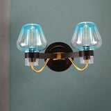 Mushroom Blue Glass Wall Mounted Lamp Modern 2 Bulbs Bedroom Sconce Light in Black Clearhalo 'Cast Iron' 'Glass' 'Industrial' 'Modern wall lights' 'Modern' 'Tiffany' 'Traditional wall lights' 'Wall Lamps & Sconces' 'Wall Lights' Lighting' 250753