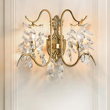 Curve Arm Wall Light Contemporary Metal 2 Light Brass Sconce Light with Clear Crystal Strand