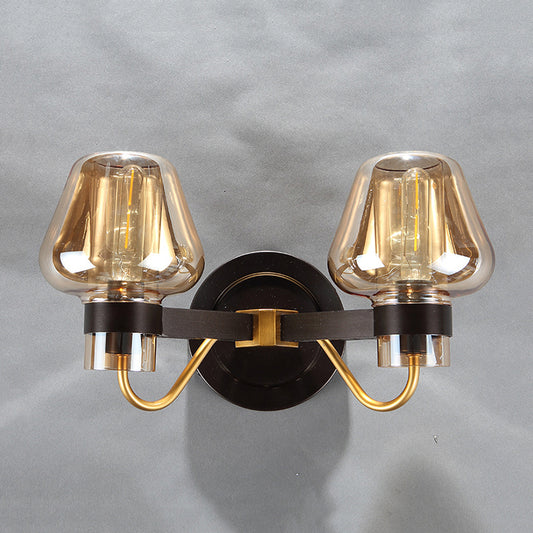 2-Light Mushroom Sconce Light Fixture Modern Black Amber Glass Wall Lamp for Living Room Clearhalo 'Cast Iron' 'Glass' 'Industrial' 'Modern wall lights' 'Modern' 'Tiffany' 'Traditional wall lights' 'Wall Lamps & Sconces' 'Wall Lights' Lighting' 250760