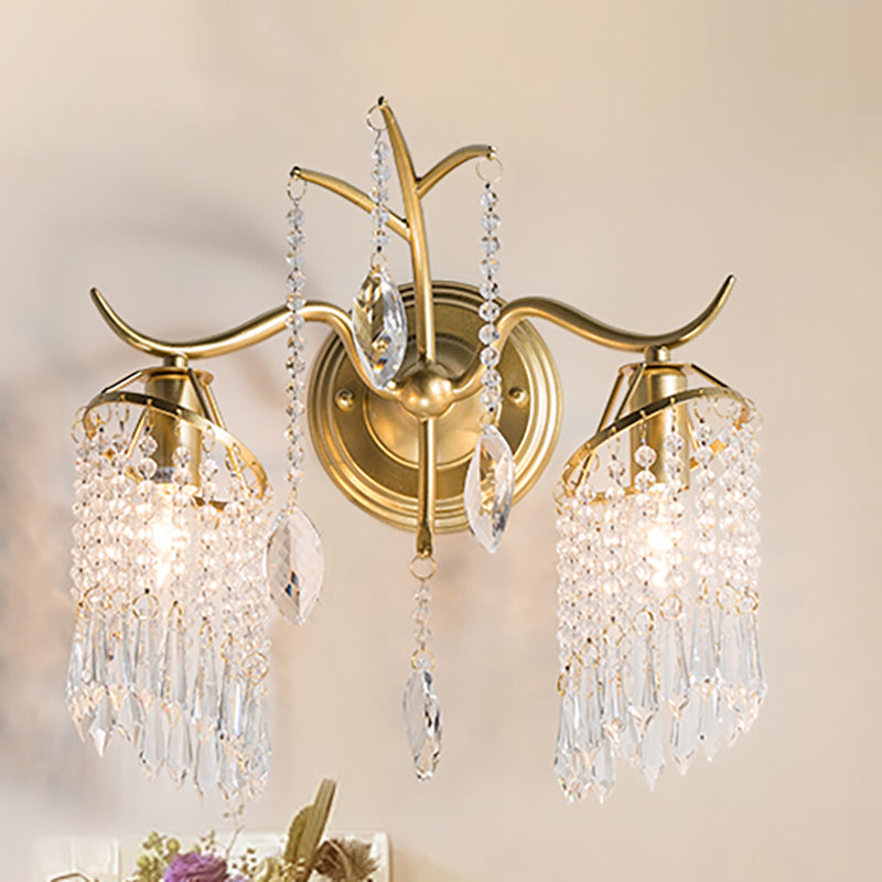 Contemporary 2 Lights Wall Light with Crystal Shade Brass Branch Sconce Light Fixture Clearhalo 'Wall Lamps & Sconces' 'Wall Lights' Lighting' 250763