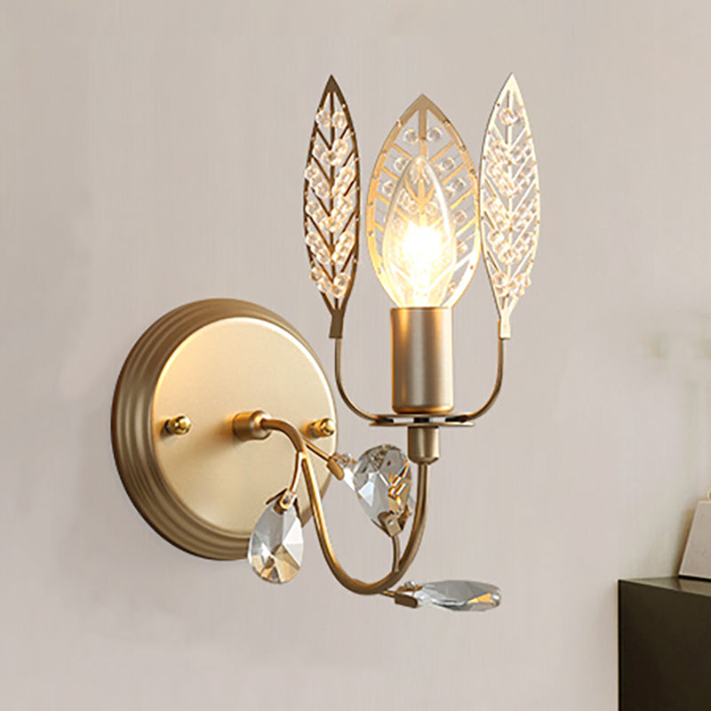Modernism 1 Light Sconce Light with Crystal Leaf Bronze Branch Wall Mounted Light for Bedroom - Clearhalo - 'Modern wall lights' - 'Modern' - 'Wall Lamps & Sconces' - 'Wall Lights' - Lighting' - 250774