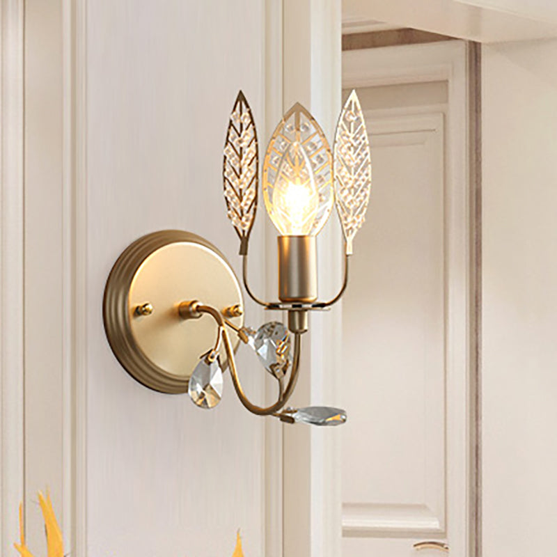 Modernism 1 Light Sconce Light with Crystal Leaf Bronze Branch Wall Mounted Light for Bedroom - Clearhalo - 'Modern wall lights' - 'Modern' - 'Wall Lamps & Sconces' - 'Wall Lights' - Lighting' - 250775