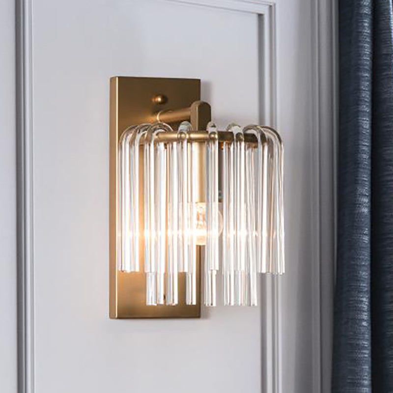 Modernism 1 Light Sconce Light with Crystal Rod Shade Brass Cylinder Wall Mount Light - Clearhalo - 'Modern wall lights' - 'Modern' - 'Wall Lamps & Sconces' - 'Wall Lights' - Lighting' - 250785