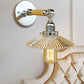 1 Light Clear Ribbed Glass Wall Sconce Light Industrial Chrome Cone Living Room Lighting Fixture, 8"/4"/6" Wide Wooden Arm Clearhalo 'Cast Iron' 'Glass' 'Industrial wall lights' 'Industrial' 'Middle century wall lights' 'Modern' 'Tiffany' 'Traditional wall lights' 'Wall Lamps & Sconces' 'Wall Lights' Lighting' 250795