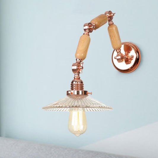 1 Light Scalloped Sconce Light Fixture Industrial Clear Ribbed Glass Wall Lamp for Living Room with Arm Clearhalo 'Cast Iron' 'Glass' 'Industrial wall lights' 'Industrial' 'Middle century wall lights' 'Modern' 'Tiffany' 'Traditional wall lights' 'Wall Lamps & Sconces' 'Wall Lights' Lighting' 250812