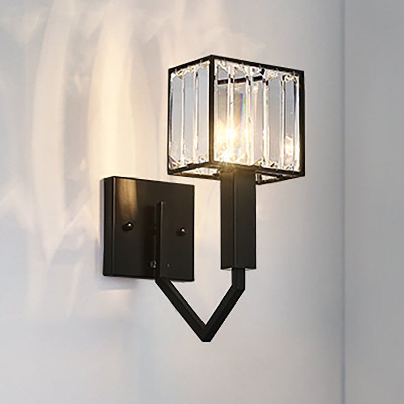 Black Finish Rectangle Wall Lamp Modernist Style 1 Light Clear Crystal and Metal Wall Sconce Fixture - Black - Clearhalo - 'Modern wall lights' - 'Modern' - 'Wall Lamps & Sconces' - 'Wall Lights' - Lighting' - 250813