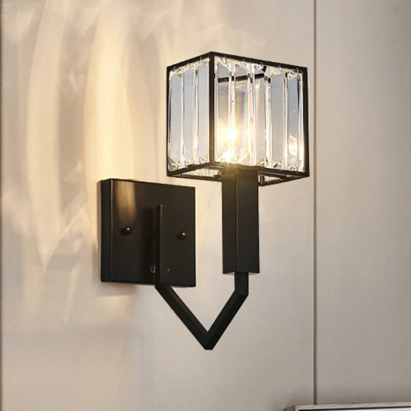 Black Finish Rectangle Wall Lamp Modernist Style 1 Light Clear Crystal and Metal Wall Sconce Fixture - Clearhalo - 'Modern wall lights' - 'Modern' - 'Wall Lamps & Sconces' - 'Wall Lights' - Lighting' - 250814