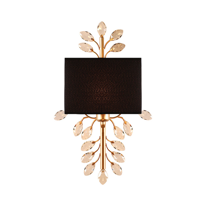 Black Rectangle Sconce Light Fixture Vintage Style 1 Bulb Fabric Wall Light with Clear Crystal Branching Design Clearhalo 'Modern wall lights' 'Modern' 'Wall Lamps & Sconces' 'Wall Lights' Lighting' 250869