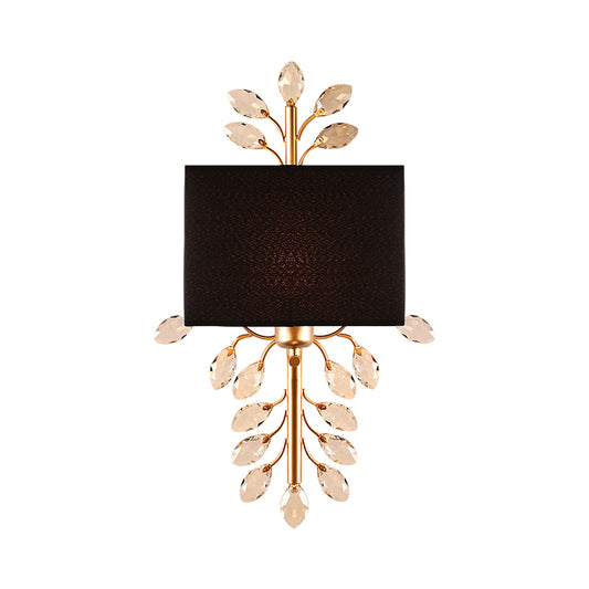 Black Rectangle Sconce Light Fixture Vintage Style 1 Bulb Fabric Wall Light with Clear Crystal Branching Design Clearhalo 'Modern wall lights' 'Modern' 'Wall Lamps & Sconces' 'Wall Lights' Lighting' 250869