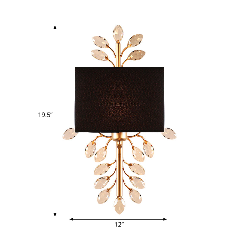 Black Rectangle Sconce Light Fixture Vintage Style 1 Bulb Fabric Wall Light with Clear Crystal Branching Design Clearhalo 'Modern wall lights' 'Modern' 'Wall Lamps & Sconces' 'Wall Lights' Lighting' 250870