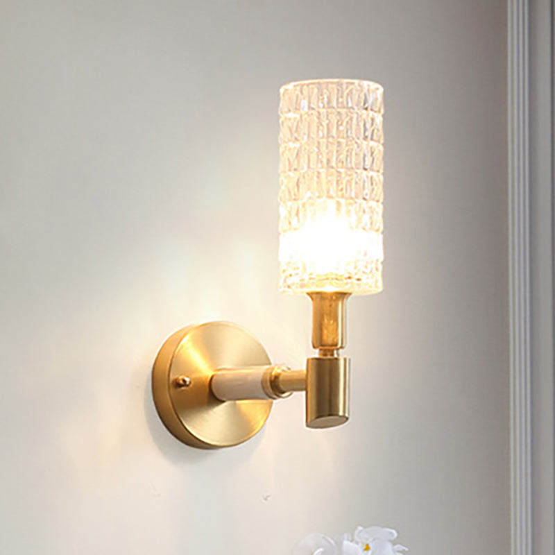 1 Light Corridor Wall Light Contemporary Style Gold Finish Sconce Lamp with Cylinder Clear Faceted Glass Shade Gold Clearhalo 'Modern wall lights' 'Modern' 'Wall Lamps & Sconces' 'Wall Lights' Lighting' 250874