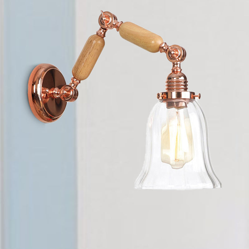 One Bulb Wall Light with Flared Shade Clear Prismatic Glass Farmhouse Bedroom Sconce Lighting Fixture Clearhalo 'Cast Iron' 'Glass' 'Industrial wall lights' 'Industrial' 'Middle century wall lights' 'Modern' 'Tiffany' 'Traditional wall lights' 'Wall Lamps & Sconces' 'Wall Lights' Lighting' 250889