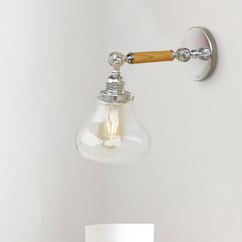 Wood One Light Sconce Light Vintage Clear Glass Pear Lighting Fixture for Living Room, 8"/4"/6" L Wooden Arm Clearhalo 'Cast Iron' 'Glass' 'Industrial wall lights' 'Industrial' 'Middle century wall lights' 'Modern' 'Tiffany' 'Traditional wall lights' 'Wall Lamps & Sconces' 'Wall Lights' Lighting' 250910