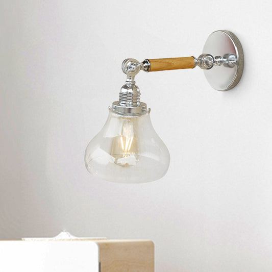 Wood One Light Sconce Light Vintage Clear Glass Pear Lighting Fixture for Living Room, 8"/4"/6" L Wooden Arm Clearhalo 'Cast Iron' 'Glass' 'Industrial wall lights' 'Industrial' 'Middle century wall lights' 'Modern' 'Tiffany' 'Traditional wall lights' 'Wall Lamps & Sconces' 'Wall Lights' Lighting' 250911