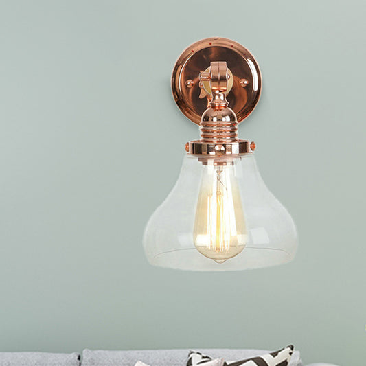 Pear Shaped Living Room Sconce Light Fixture Vintage Clear Glass 1 Light Rose Gold Wall Lamp Clearhalo 'Cast Iron' 'Glass' 'Industrial wall lights' 'Industrial' 'Middle century wall lights' 'Modern' 'Tiffany' 'Traditional wall lights' 'Wall Lamps & Sconces' 'Wall Lights' Lighting' 250917