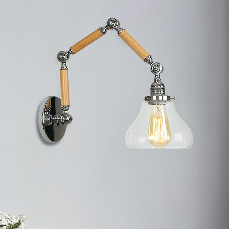 Clear Glass Black Sconce Light Gourd Shade 1-Light Industrial Wall Lamp Fixture with Long Extendable Arm Clear Clearhalo 'Cast Iron' 'Glass' 'Industrial wall lights' 'Industrial' 'Middle century wall lights' 'Modern' 'Tiffany' 'Traditional wall lights' 'Wall Lamps & Sconces' 'Wall Lights' Lighting' 250920