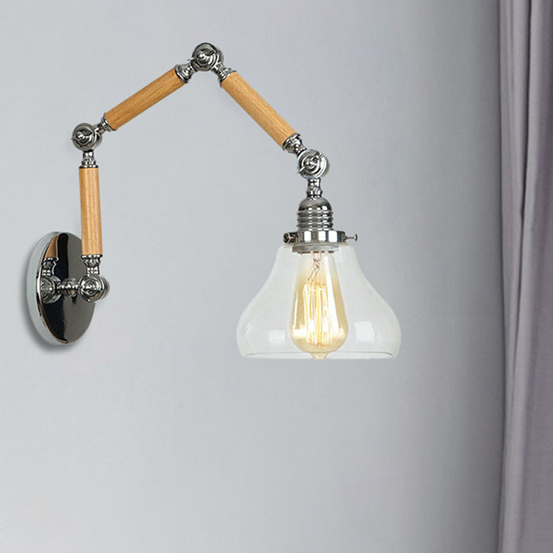 Clear Glass Black Sconce Light Gourd Shade 1-Light Industrial Wall Lamp Fixture with Long Extendable Arm Clearhalo 'Cast Iron' 'Glass' 'Industrial wall lights' 'Industrial' 'Middle century wall lights' 'Modern' 'Tiffany' 'Traditional wall lights' 'Wall Lamps & Sconces' 'Wall Lights' Lighting' 250921