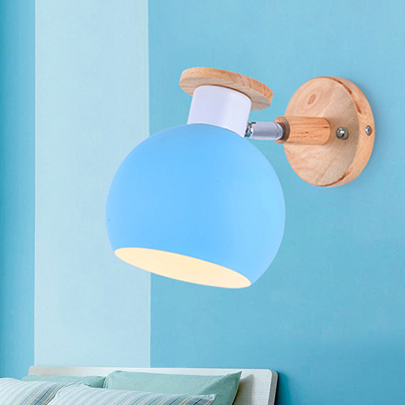 Rotatable Metal Spherical Sconce Light Kindergarten 1 Light Macaron Wall Lamp Blue Clearhalo 'Wall Lamps & Sconces' 'Wall Lights' Lighting' 250928