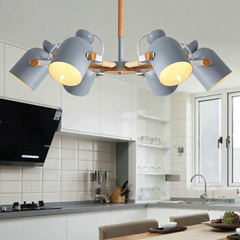 Kindergarten Classroom Cup Chandelier Rotatable Metal 6-Light Macaron Style Pendant Light Clearhalo 'Ceiling Lights' 'Chandeliers' Lighting' options 250950