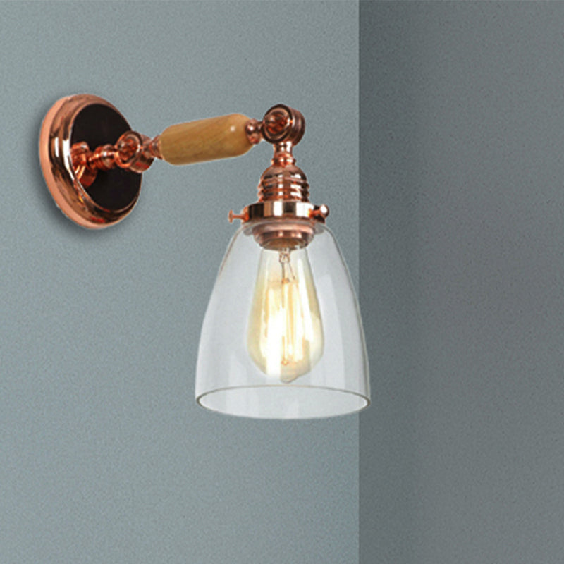 One Bulb Wall Light with Tapered Shade Clear Glass Industrial Living Room Sconce Lighting Fixture Clearhalo 'Cast Iron' 'Glass' 'Industrial wall lights' 'Industrial' 'Middle century wall lights' 'Modern' 'Tiffany' 'Traditional wall lights' 'Wall Lamps & Sconces' 'Wall Lights' Lighting' 250953