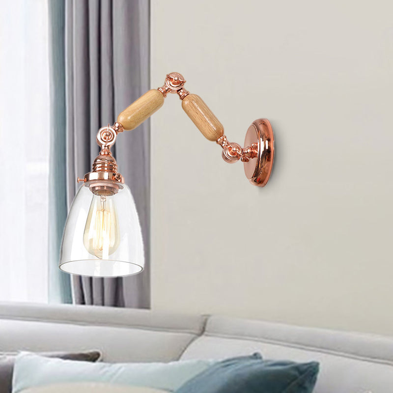 Tapered Clear Glass Wall Mounted Lamp Industrial Single Bulb Living Room Sconce Light in Rose Gold Clear Clearhalo 'Cast Iron' 'Glass' 'Industrial wall lights' 'Industrial' 'Middle century wall lights' 'Modern' 'Tiffany' 'Traditional wall lights' 'Wall Lamps & Sconces' 'Wall Lights' Lighting' 250962
