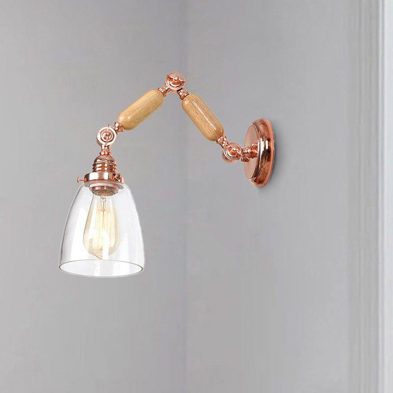 Tapered Clear Glass Wall Mounted Lamp Industrial Single Bulb Living Room Sconce Light in Rose Gold Clearhalo 'Cast Iron' 'Glass' 'Industrial wall lights' 'Industrial' 'Middle century wall lights' 'Modern' 'Tiffany' 'Traditional wall lights' 'Wall Lamps & Sconces' 'Wall Lights' Lighting' 250963