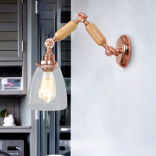 Tapered Clear Glass Wall Mounted Lamp Industrial Single Bulb Living Room Sconce Light in Rose Gold Clearhalo 'Cast Iron' 'Glass' 'Industrial wall lights' 'Industrial' 'Middle century wall lights' 'Modern' 'Tiffany' 'Traditional wall lights' 'Wall Lamps & Sconces' 'Wall Lights' Lighting' 250964