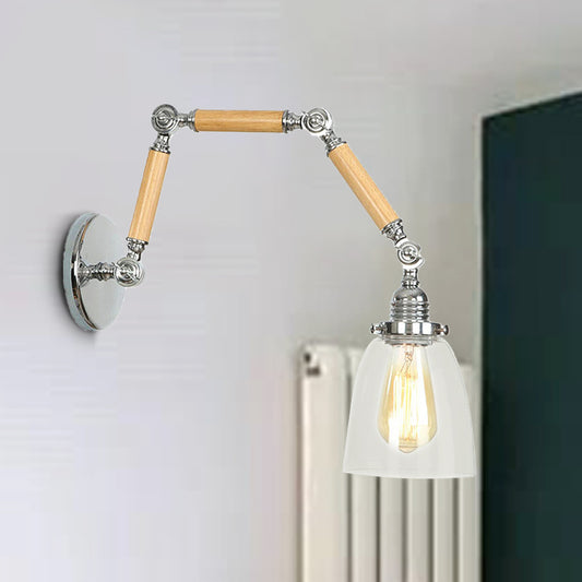 1 Bulb Tapered Wall Mounted Light Fixture Vintage Chrome Clear Glass Lighting with Extendable Arm Clearhalo 'Cast Iron' 'Glass' 'Industrial wall lights' 'Industrial' 'Middle century wall lights' 'Modern' 'Tiffany' 'Traditional wall lights' 'Wall Lamps & Sconces' 'Wall Lights' Lighting' 250967