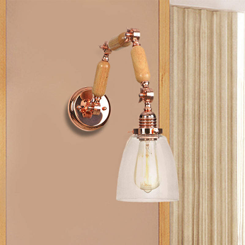 Rose Gold One Light Sconce Light Antique Clear Glass Tapered Lighting Fixture with Rotatable Arm Clearhalo 'Cast Iron' 'Glass' 'Industrial wall lights' 'Industrial' 'Middle century wall lights' 'Modern' 'Tiffany' 'Traditional wall lights' 'Wall Lamps & Sconces' 'Wall Lights' Lighting' 250969