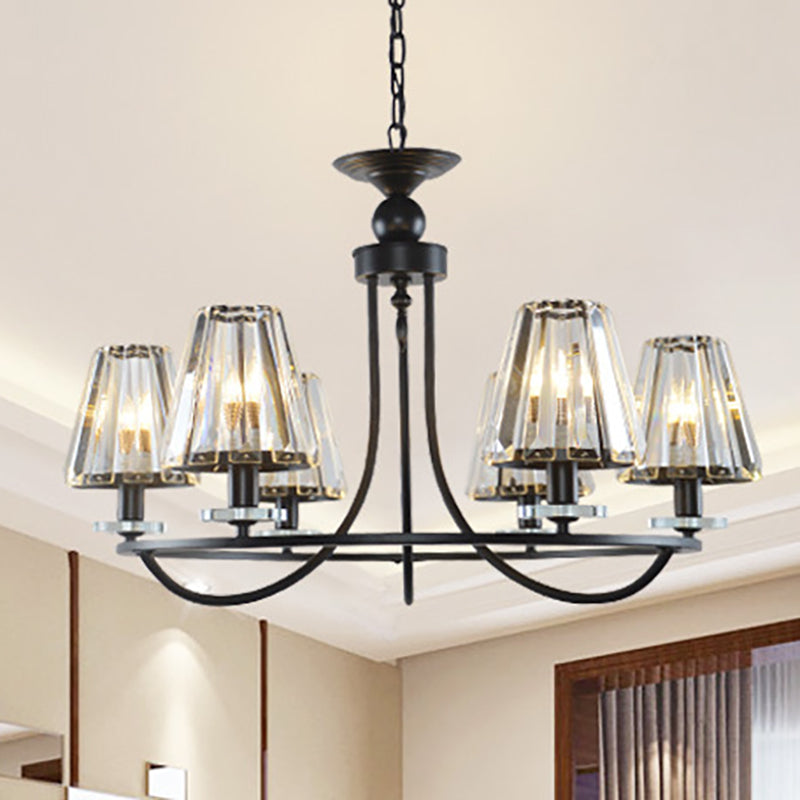 Prismatic Crystal Tapered Chandelier Light Vintage 4/6/8 Lights Black Hanging Ceiling Light Clearhalo 'Ceiling Lights' 'Chandeliers' 'Modern Chandeliers' 'Modern' Lighting' 250984