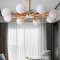 White Globe Shade Chandelier Rustic Style Wood Pendant Light with Bird for Dining Room Clearhalo 'Ceiling Lights' 'Chandeliers' Lighting' options 250993