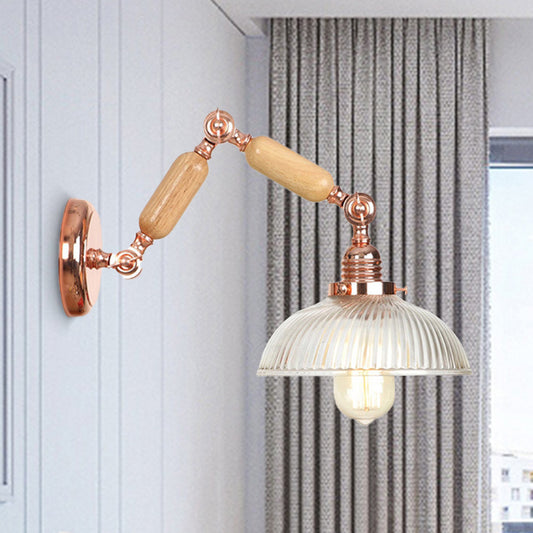 1 Light Prismatic Glass Wall Sconce Light Vintage Rose Gold Bowl Bedroom Lighting Fixture with Extendable Arm Clear Clearhalo 'Cast Iron' 'Glass' 'Industrial wall lights' 'Industrial' 'Middle century wall lights' 'Modern' 'Tiffany' 'Traditional wall lights' 'Wall Lamps & Sconces' 'Wall Lights' Lighting' 250998